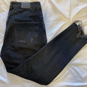 High-Waisted Jeans with Mesh Filled Rips